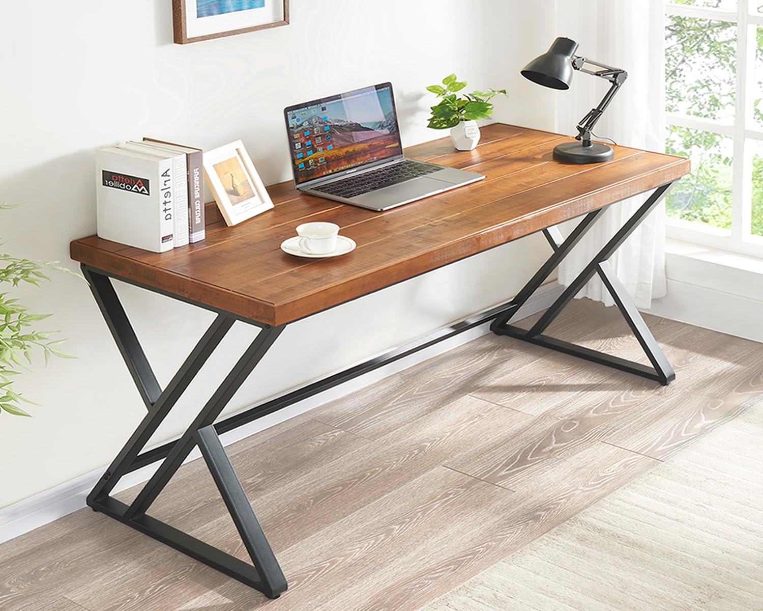 Home Office Work Table - 60인치 원목 컴퓨터 책상, 팜하우스 스타일