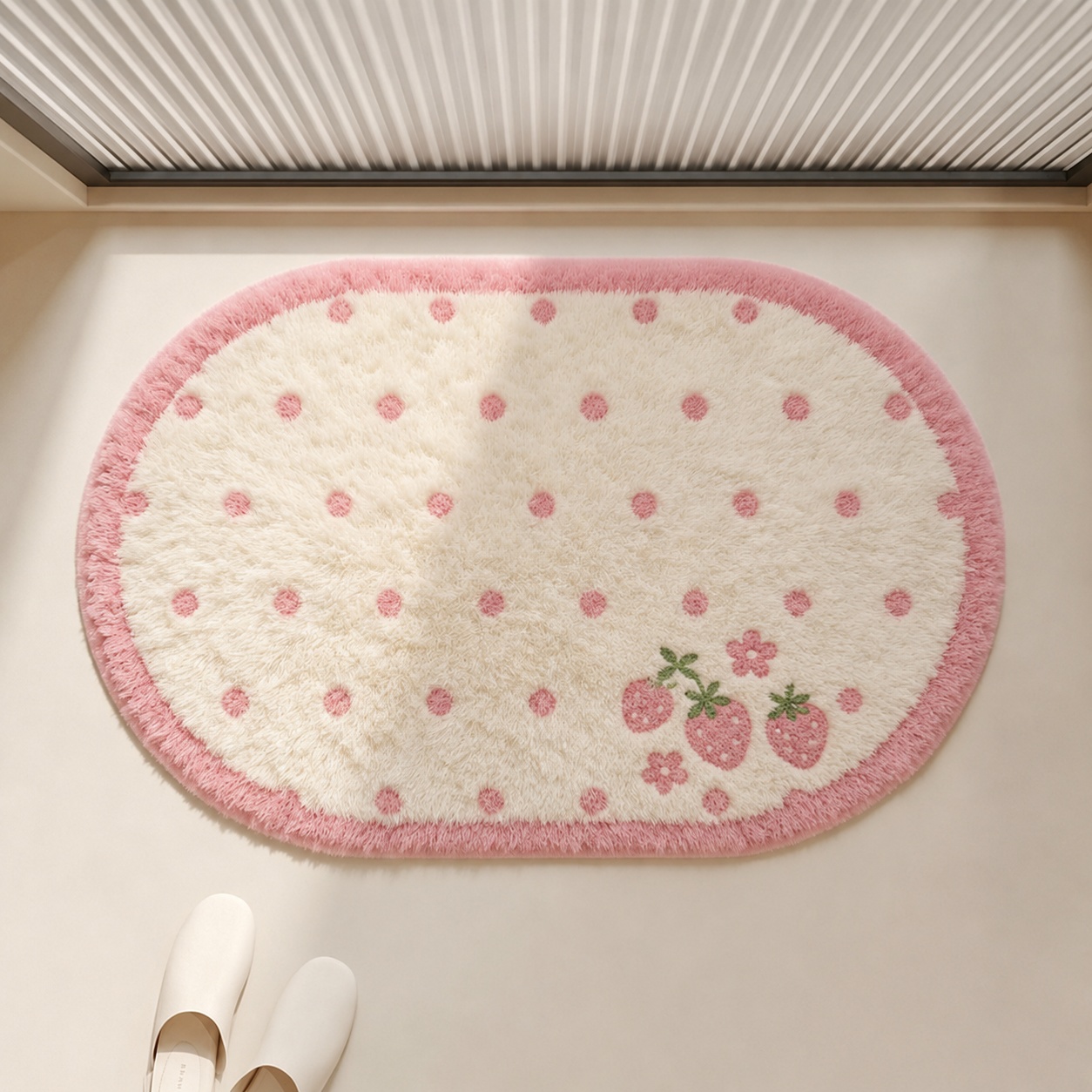 핑크 딸기 플러시 욕실 매트, 귀여운 물방울 무늬 흡수 - Home Office Rug 리뷰 및 가격